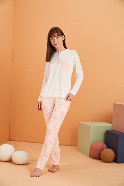 PJS Yumoş Дамски пижамен комплект с подплатени джобове - дълъг ръкав