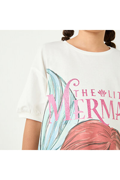 Disney The Little Mermaid Print A-line Dress with Drop Shoulder Sleeves