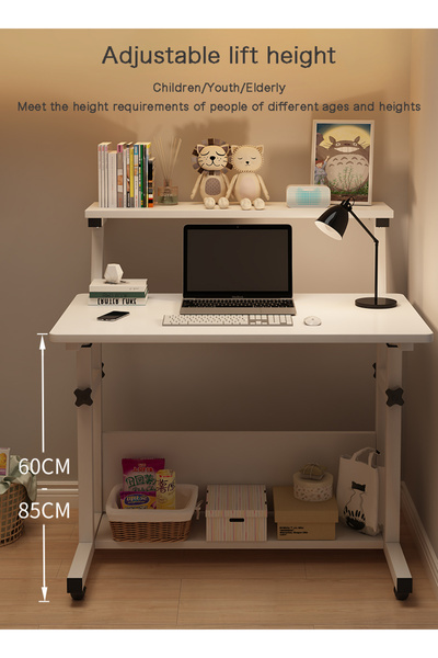 AnneFish 80*40*60-85cm Liftable 3-layer Study Desk Office Computer Table Work Station With Bookshelf