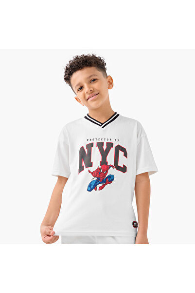 Marvel Spider-Man Print V-neck T-shirt and Elasticated Shorts Set