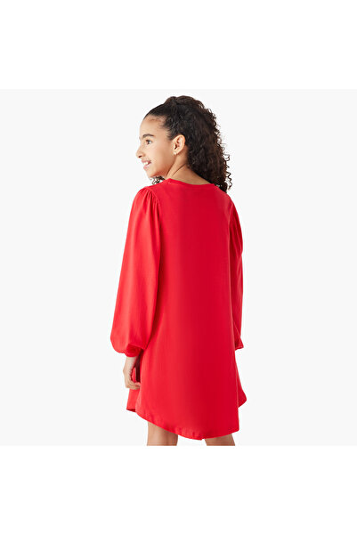 Disney Minnie Mouse Print T-shirt Dress with Round Neck and Long Sleeves