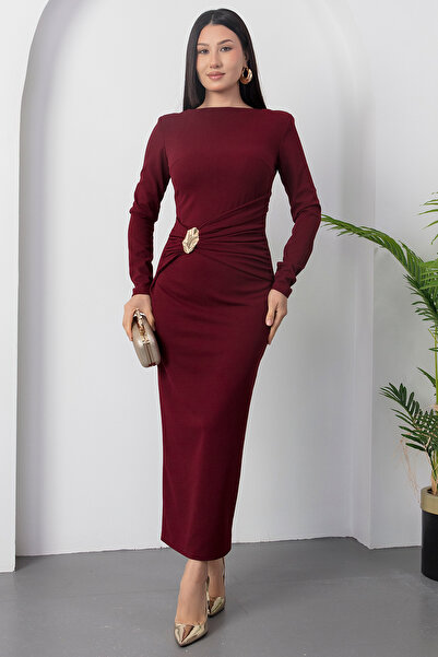 PULLIMM Crew Neck Long Sleeve Slit Dress Ny3039