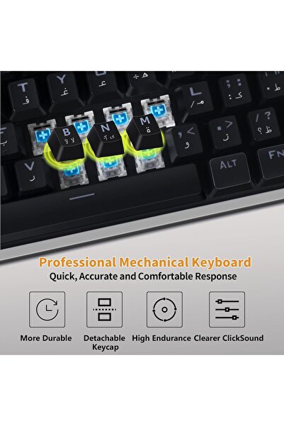 ALAMAREQ English Arabic Mechanical Gaming Keyboard with LED Backlit,USB Wired 87 Keys Keyboard