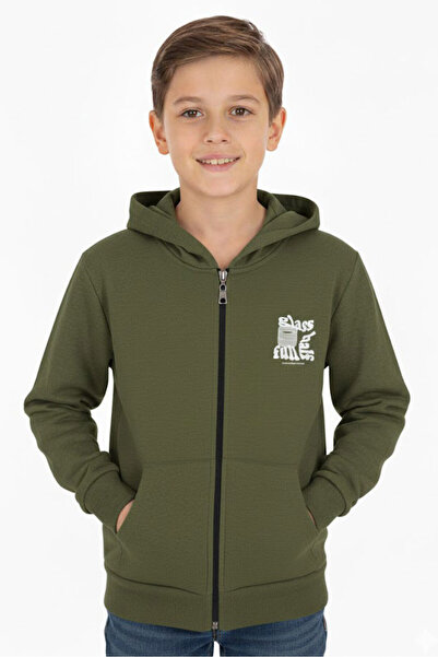 CRASSİ Male Child Cardigan 2 Yarn Chenille Printed Hooded