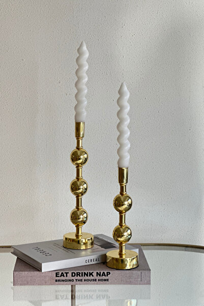 Shura Homeware 2 'li SİMA Gold Metal Top Detaylı Şamdan Metal Mumluk