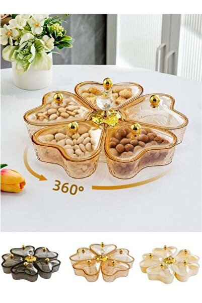 Arabest Heart-Shaped Rotating Divided Candy Box Portable Snack Tray (Transparent Lid)