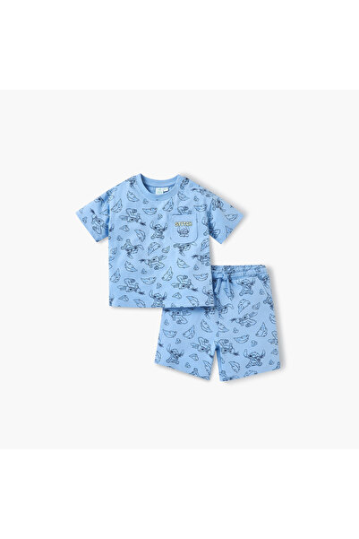 Disney Stitch Print Short Sleeves T-shirt and Shorts Set