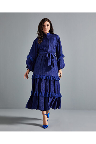 SERPİL Kat Detaylı Fırfırlı Uzun Elbise - Modern ve Zarif Tasarım