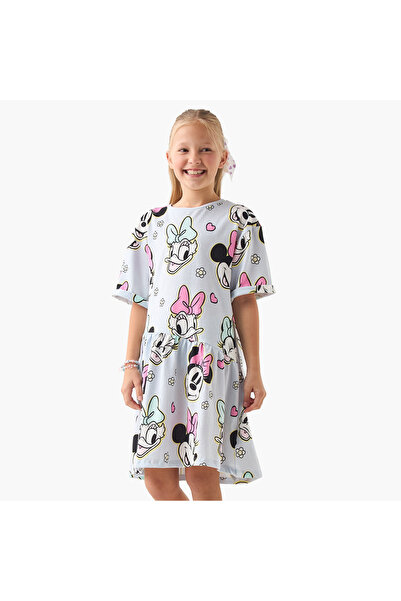 mattel Minnie Mouse and Daisy Duck Print Dress with Short Sleeves