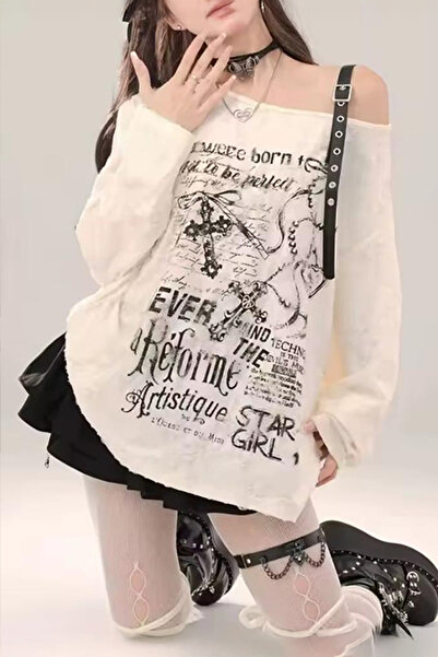 Karakedi Μακρυμάνικο Crop Y2K με λουράκι ζώνης White Star Girl