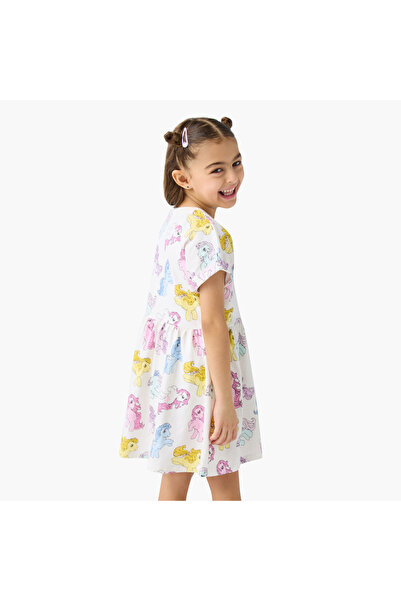 Hasbro All-Over Unicorn Print A-line Dress with Round Neck and Short Sleeves