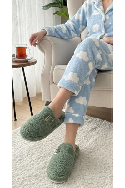 Hızlı Al Buckled Winter Towel Slippers. Silent Sole Winter Home Slippers.