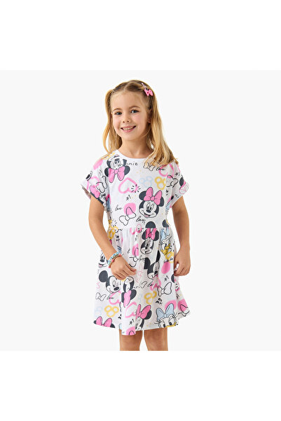 Disney Minnie Mouse and Daisy Duck Print Dress with Short Sleeves