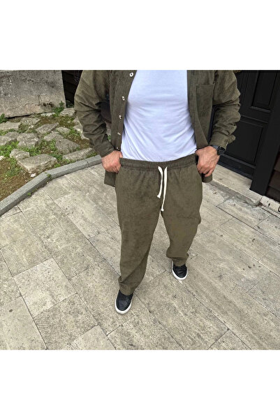 MODA Men's Corded Fabric Velvet Pocket Buggy Trousers Oversized Comfortable Fit - Khaki