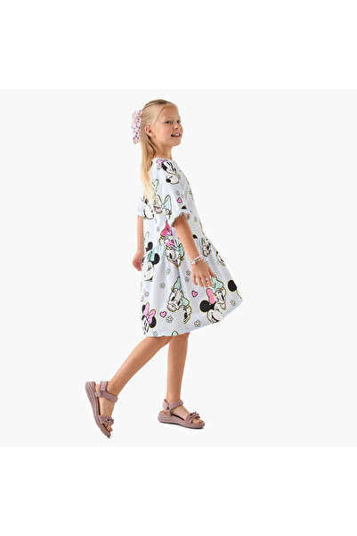 mattel Minnie Mouse and Daisy Duck Print Dress with Short Sleeves