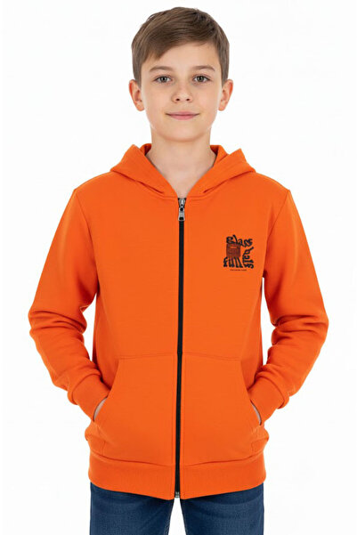 CRASSİ Boy's Cardigan Hooded Printed 2 Thread Ribbed
