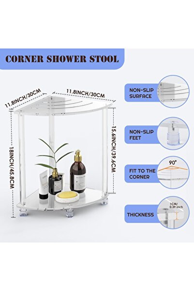 Slasa Clear Acrylic Shower Stool (30x45x39 cm) Waterproof Triangle Bath Bench