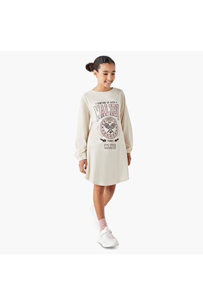 mattel Barbie Print A-line Round Neck Dress with Long Sleeves