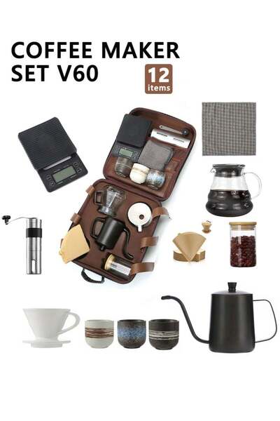bolivia's V60 Hand Drip 12-Piece Manual Pour-Over Coffee Set with Carry Case