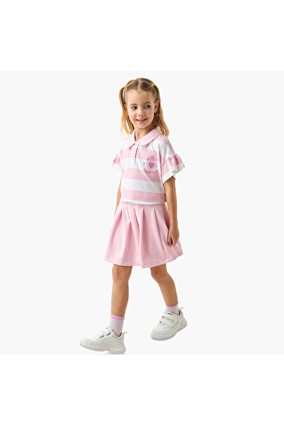 Lee Cooper Striped Polo T-shirt and Pleated Skirt Set