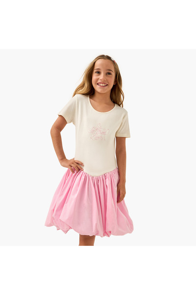 Disney Stitch and Angel Embroidered Dress with Balloon Hem