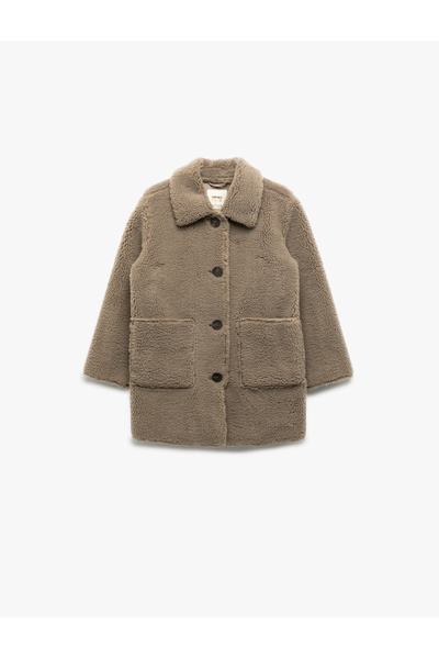 Koton Uzun Kollu Cep Detaylı Düğmeli Gömlek Yaka Polar Kaban