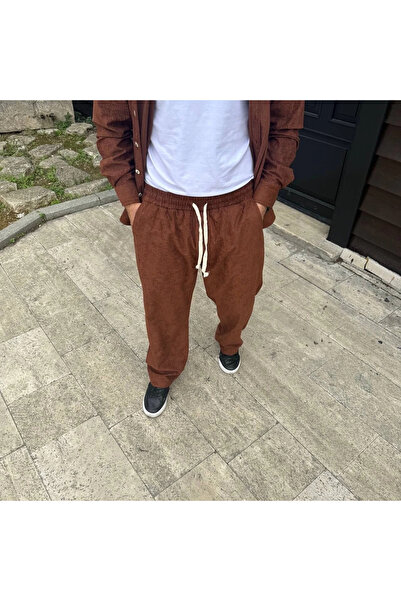 MODA Men's Corded Fabric Velvet Pocket Buggy Trousers Oversized Comfortable Fit - Brown