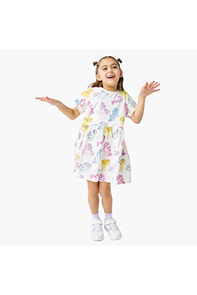 Hasbro All-Over Unicorn Print A-line Dress with Round Neck and Short Sleeves
