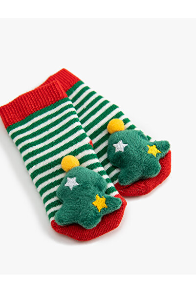 Koton Christmas Tree Appliqued Cotton Socket Towel Socks