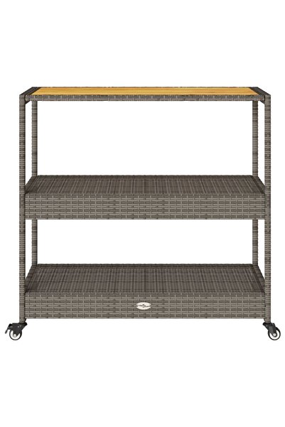 vidaxl Bar Cart 3-Tier Grey Poly Rattan and Solid Wood Acacia