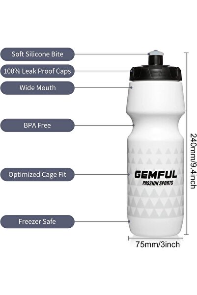 GEMFUL Cycling Water Bottle BPA Free 750ml 2 Pack (Black+White)