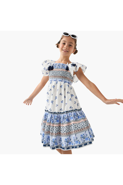 Lee Cooper All-Over Print Sleeveless Dress with Shirred Detail