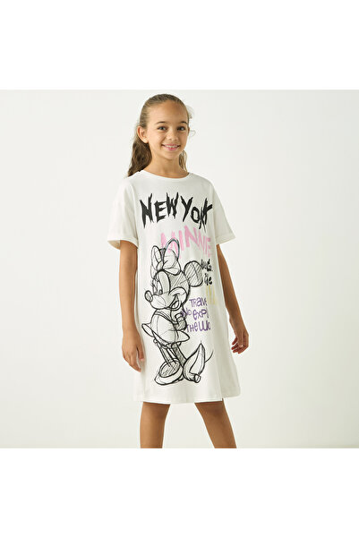 Disney Minnie Mouse Graffiti Print Dress with Short Sleeves