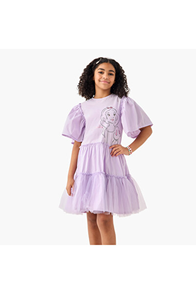 Disney Snow White Print Tiered Dress with Flutter Sleeves