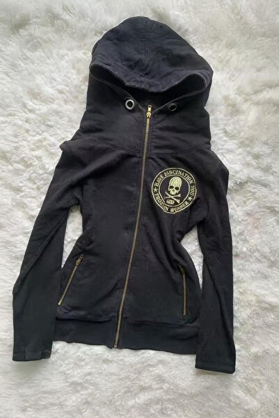 Karakedi Black Fascination Skull Gothic Harajuku Y2K Hooded Crop Cardigan