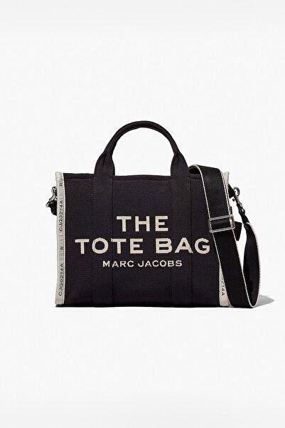 Marc Jacobs Women's Jacquard Fabric Lettering Printed Striped Detail Handbag - Black