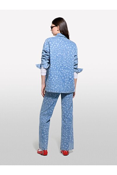 Sisley Women's 100% Cotton Printed Regular Waist Wide Leg Denim Pants 325P43Y3Le04F-Sis902