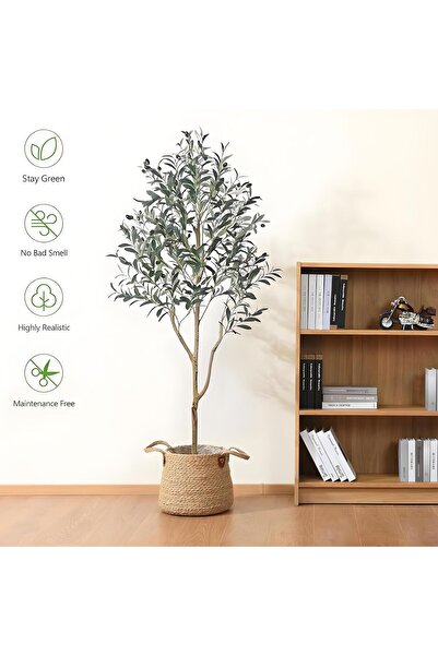 ZVEZVIA شجرة زيتون اصطناعية واقعية بطول ١٢٠ سم مع ثمار - ديكور داخلي/خارجي مث...