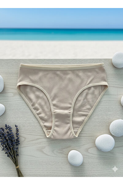 İntimate Women's Skin Color Ribbed Knit Cotton Stretchy Bikini Type 6-Piece Panties