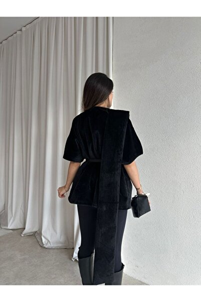 Mooi Butik VELOURA Poncho 6432 - Μαύρο