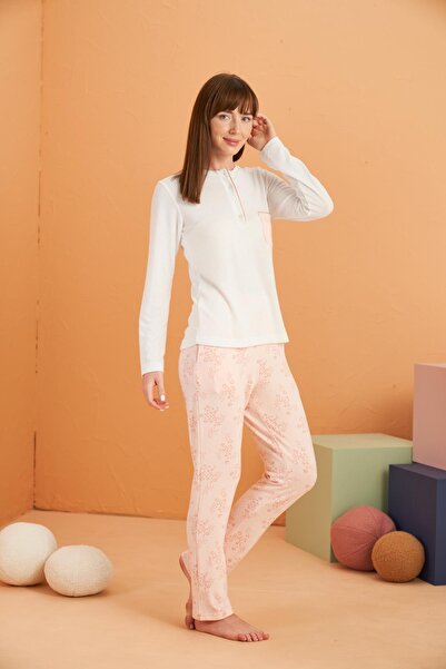 PJS Yumoş Дамски пижамен комплект с подплатени джобове - дълъг ръкав