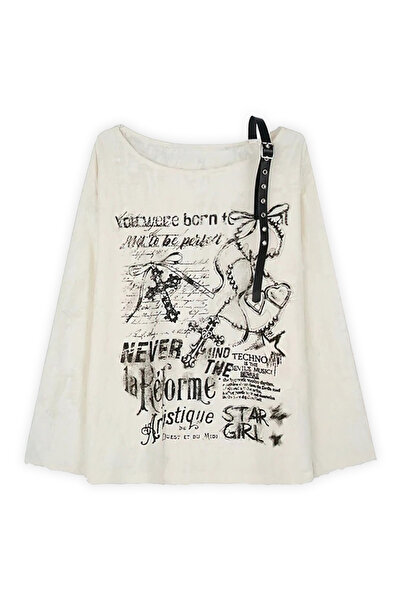 Karakedi Μακρυμάνικο Crop Y2K με λουράκι ζώνης White Star Girl