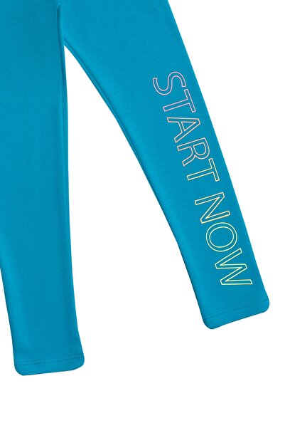 LOVETTI Dark Turquoise Girl Child Start Now Printed Fleece-Lined Leggings