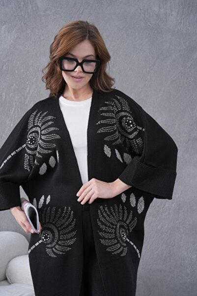 Miss Allos Women's Beaded Wide-Fit Knitwear Cardigan and Pants Bottom-Top Set