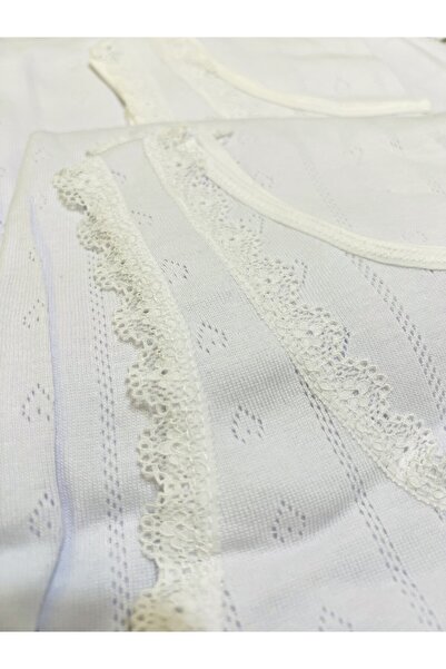 Tutku Kadın Jakarlı Geniş Askılı Dantelli Atlet Beyaz Renk 3`lü