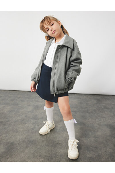 Koton Shirt Collar Long Sleeve Pocket Zipper Crop Jacket