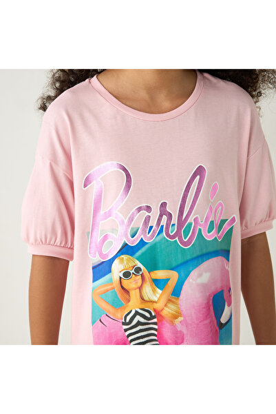 mattel Barbie Print A-Line Dress with Drop Shoulder Sleeves