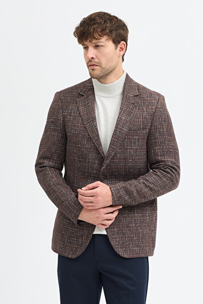 Frappoli Fileno Men's Brown Thick Mono Collar Slim Fit Blazer Jacket