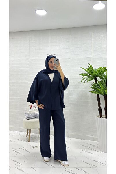 İlaydaalgül TEK DÜĞMELİ CEPLİ SALAŞ MODAL KUMAŞ İKİLİ TAKIM