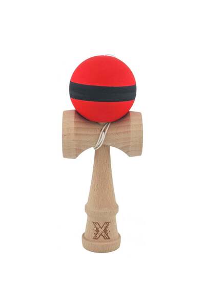 Kendama X Originala, Profesionala, din Lemn, Rubber Grip, 18 cm, Rosu/Negru